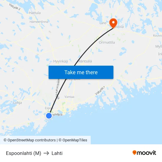 Espoonlahti (M) to Lahti map