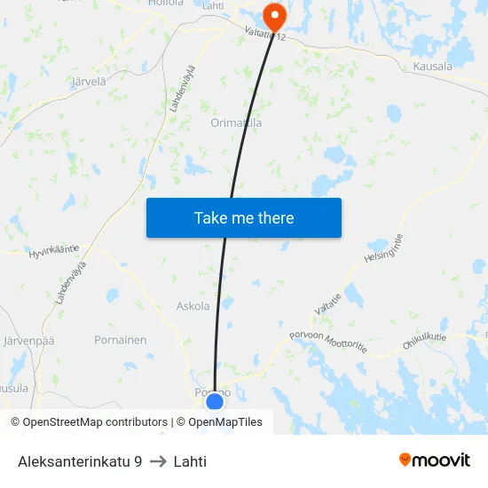 Aleksanterinkatu 9 to Lahti map
