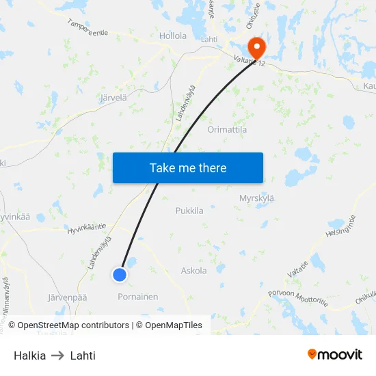 Halkia to Lahti map