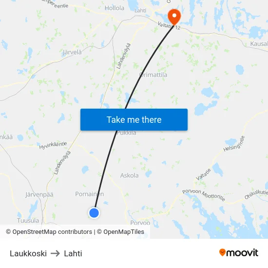 Laukkoski to Lahti map