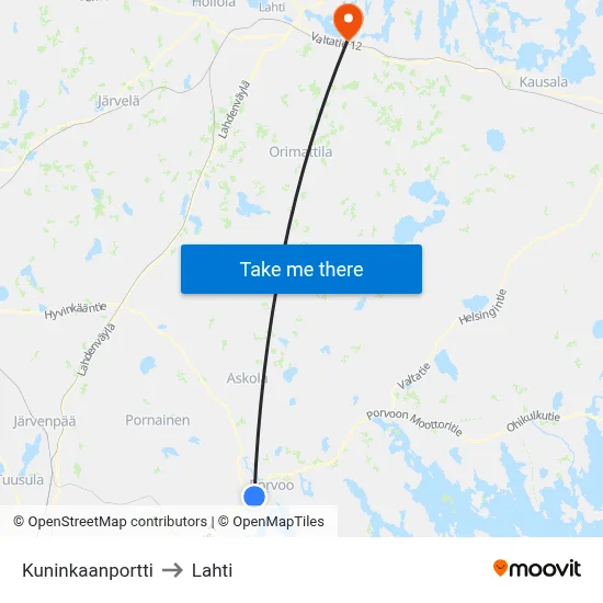 Kuninkaanportti to Lahti map