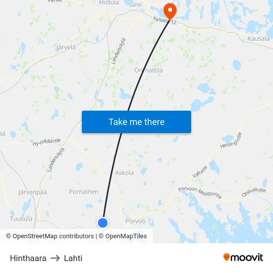 Hinthaara to Lahti map