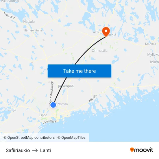 Safiiriaukio to Lahti map