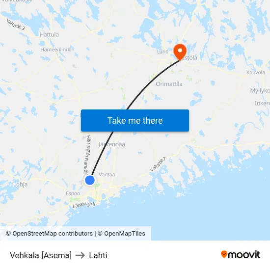 Vehkala [Asema] to Lahti map