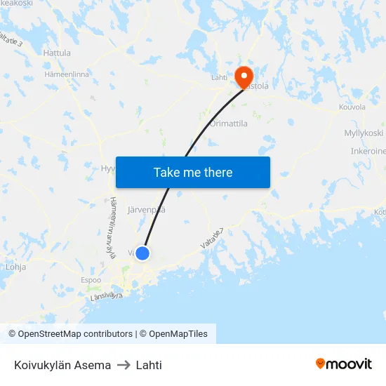 Koivukylän Asema to Lahti map