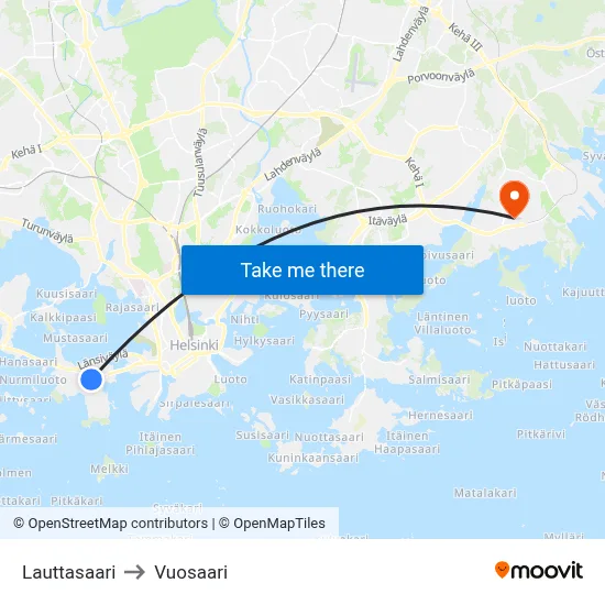 Lauttasaari to Vuosaari map