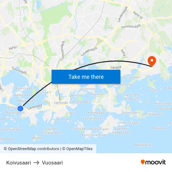 Koivusaari to Vuosaari map