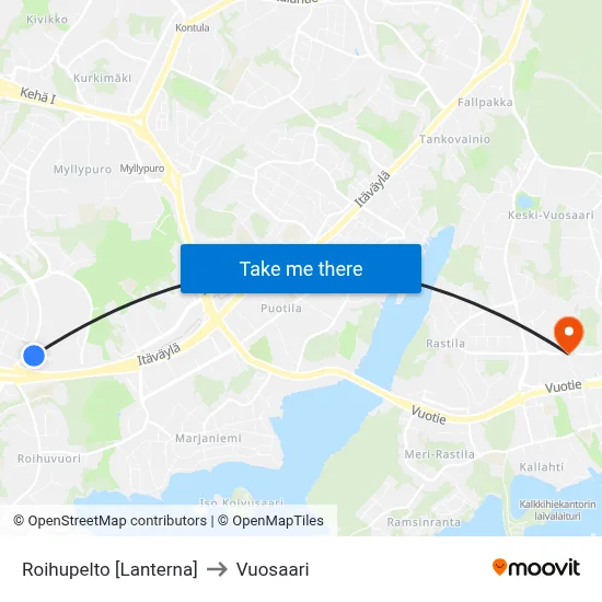 Roihupelto [Lanterna] to Vuosaari map