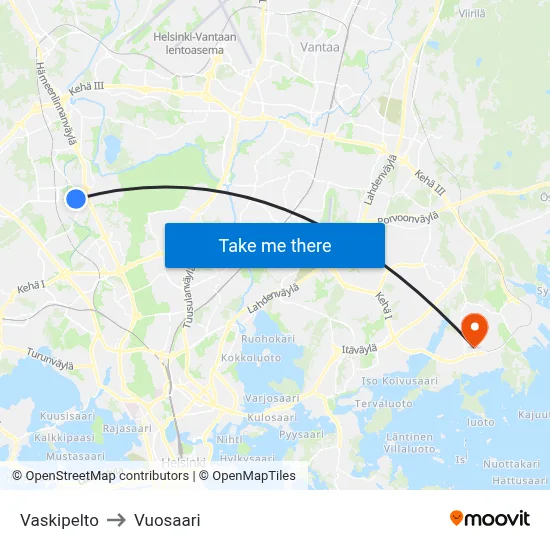 Vaskipelto to Vuosaari map