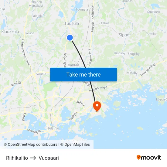 Riihikallio to Vuosaari map