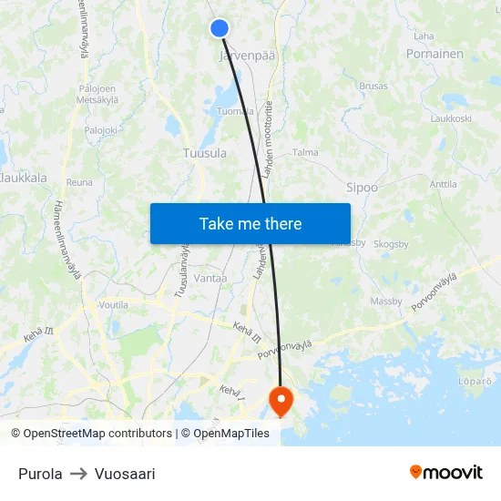 Purola to Vuosaari map