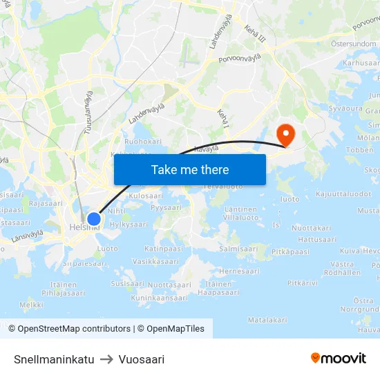 Snellmaninkatu to Vuosaari map