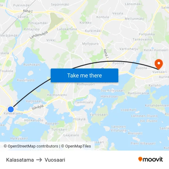 Kalasatama to Vuosaari map