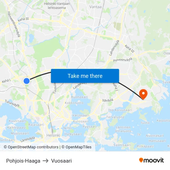 Pohjois-Haaga to Vuosaari map