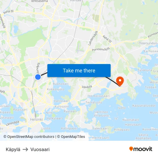 Käpylä to Vuosaari map