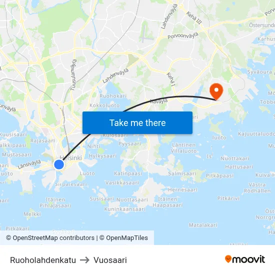 Ruoholahti Street to Vuosaari map
