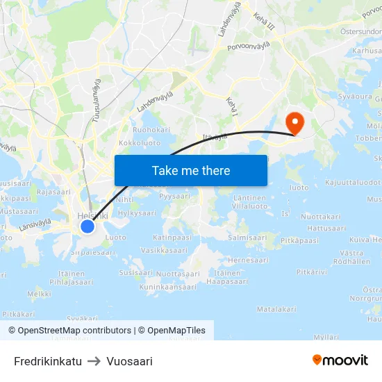 Fredrick Street to Vuosaari map