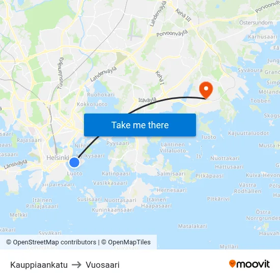 Kauppiaankatu to Vuosaari map