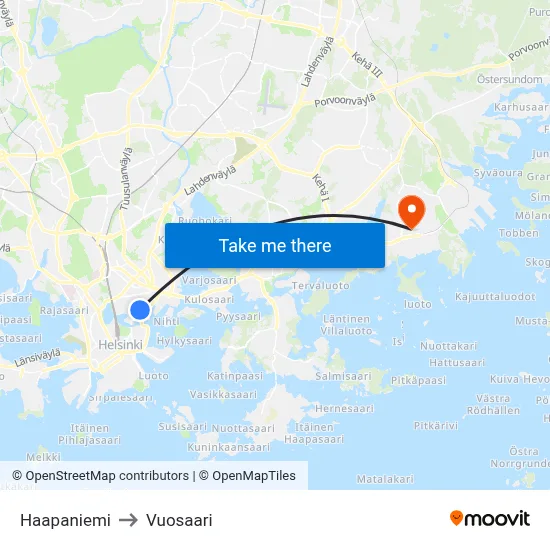 Haapaniemi to Vuosaari map