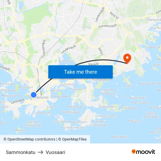 Sammonkatu to Vuosaari map