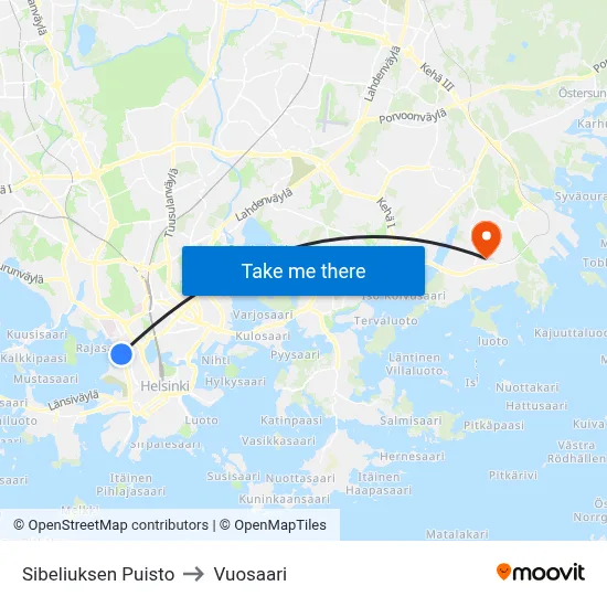 Sibelius Park to Vuosaari map