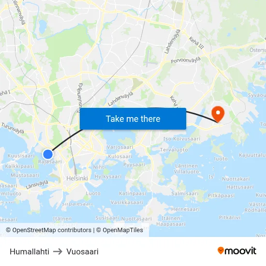 Humallahti to Vuosaari map