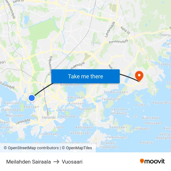 Meilahden Sairaala to Vuosaari map