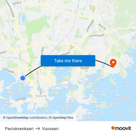Paciuksen Arc to Vuosaari map