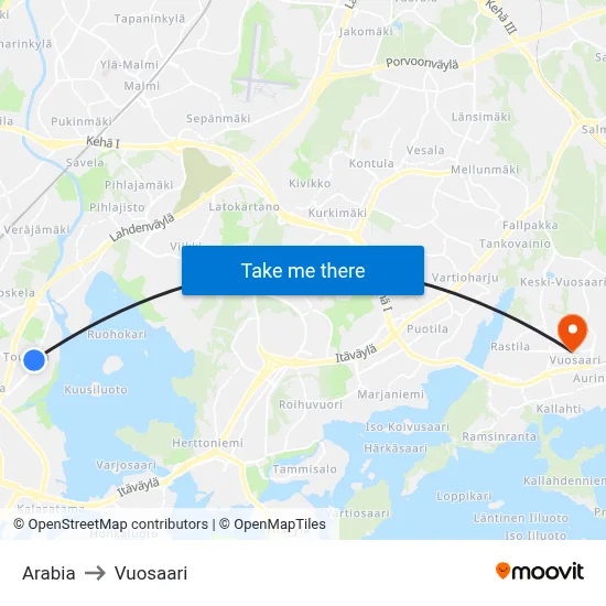 Arabia to Vuosaari map