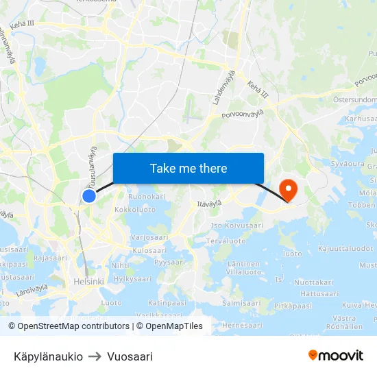 Kapyla Square to Vuosaari map