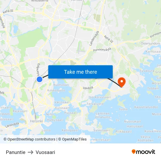 Panuntie to Vuosaari map