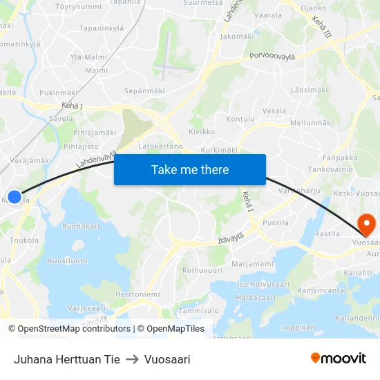 Juhana Herttuan Tie to Vuosaari map
