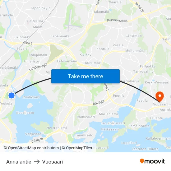 Annalantie to Vuosaari map