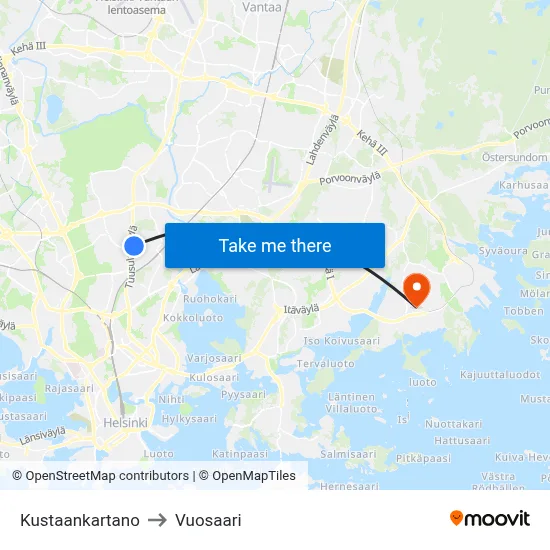Kustaankartano to Vuosaari map