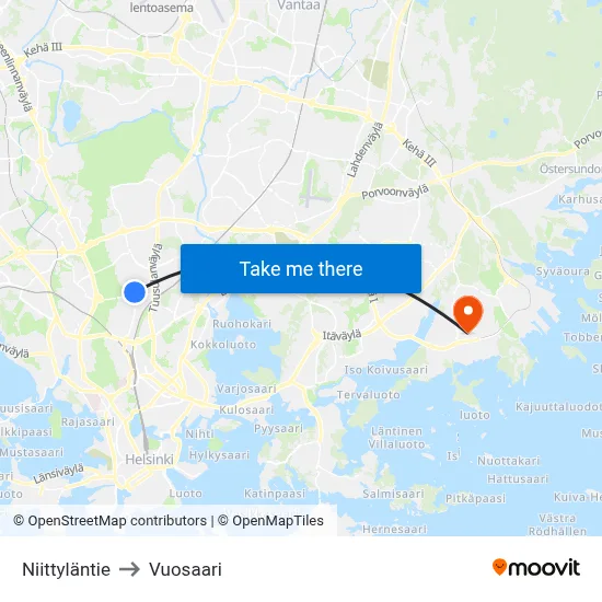 Niittyläntie to Vuosaari map