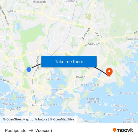 Postal Park to Vuosaari map