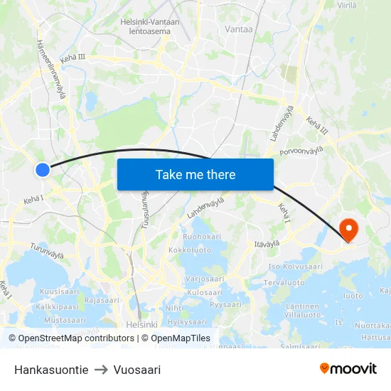 Hankasuontie to Vuosaari map