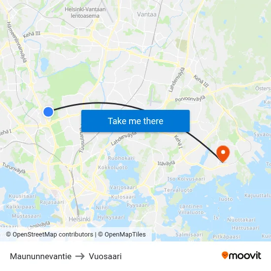 Maununneva Road to Vuosaari map