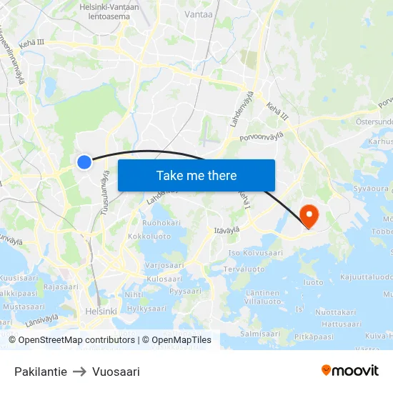 Pakila Road to Vuosaari map