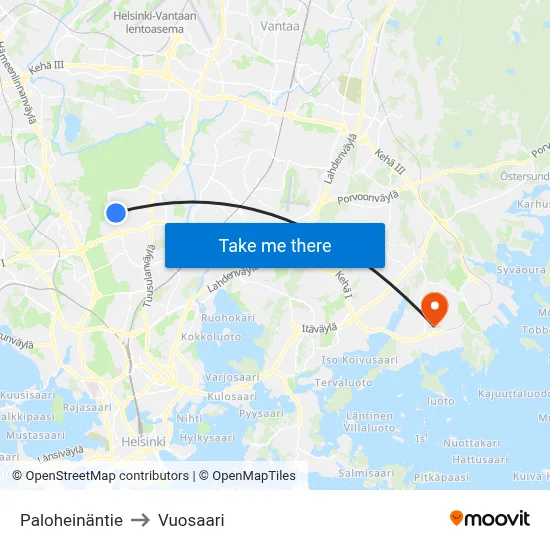 Paloheinä Road to Vuosaari map