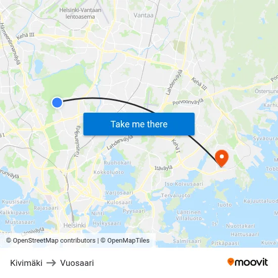 Kivimäki to Vuosaari map