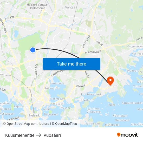 Kuusmiehentie to Vuosaari map