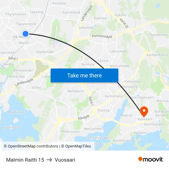 Malmi Path 15 to Vuosaari map