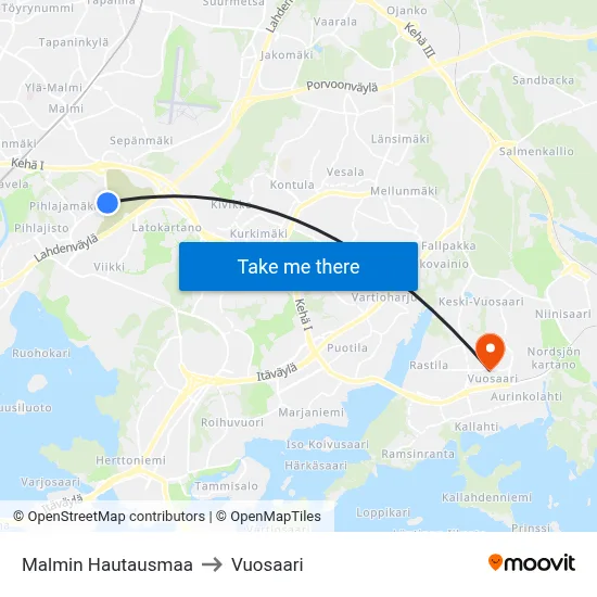 Malmi Cemetery to Vuosaari map
