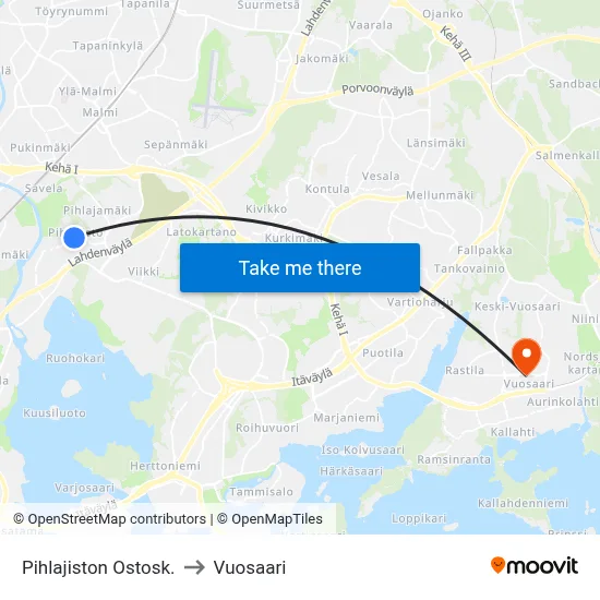 Pihlajisto Shopping Center to Vuosaari map