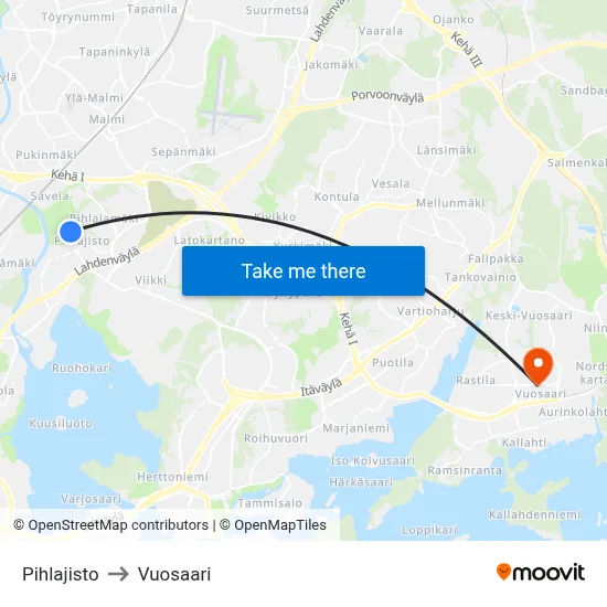 Pihlajisto to Vuosaari map