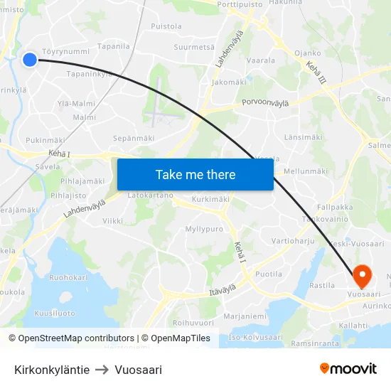 Kirkonkyläntie to Vuosaari map