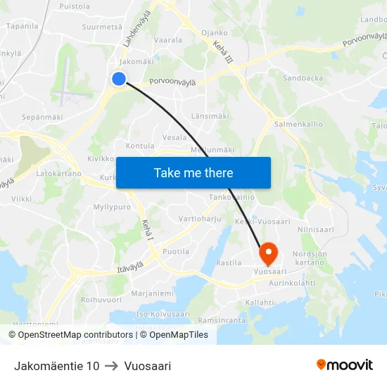 10 Jakomäentie to Vuosaari map
