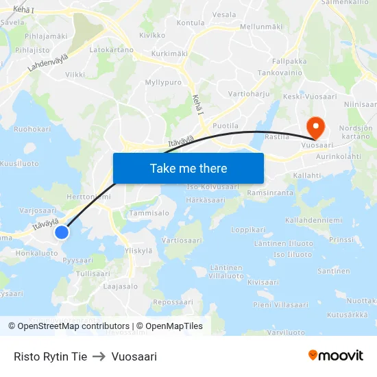Risto Ryti Road to Vuosaari map