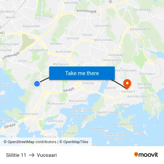 Siilitie 11 to Vuosaari map